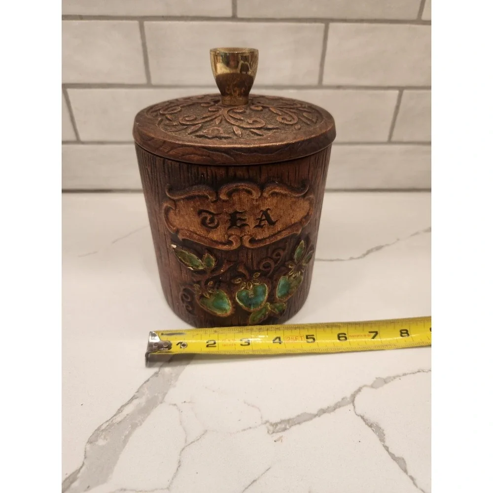 Vintage‎ Treasure Craft Ceramic Green Apple Canister Tea Storage Jar Cottagecore